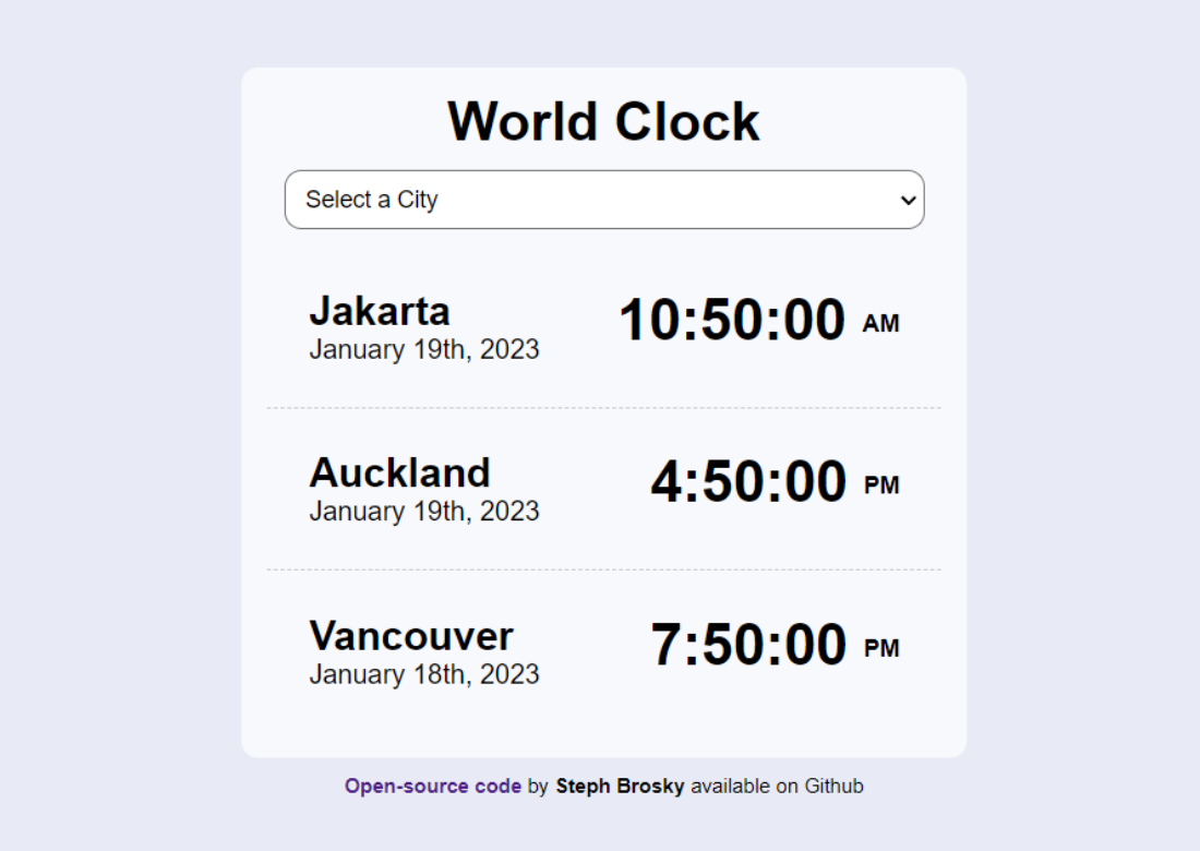 world clock app display